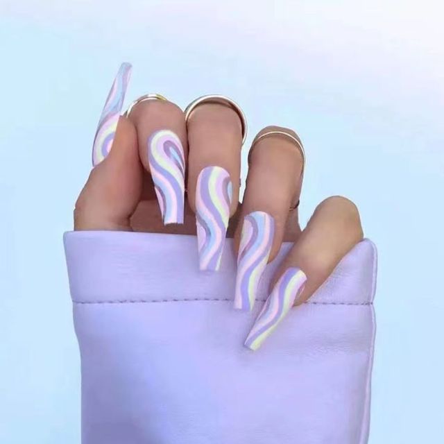 Wavy lines Detachable Long Ballerina False Nails