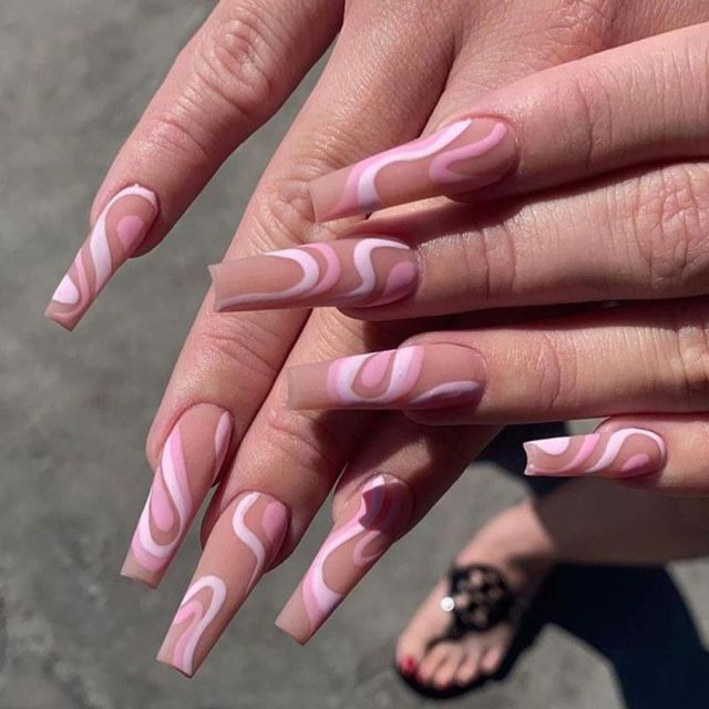 Wavy lines Detachable Long Ballerina False Nails