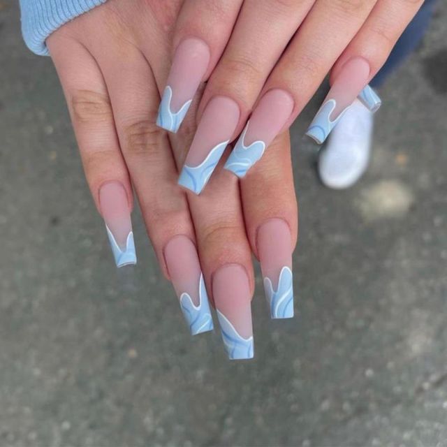 Wavy lines Detachable Long Ballerina False Nails