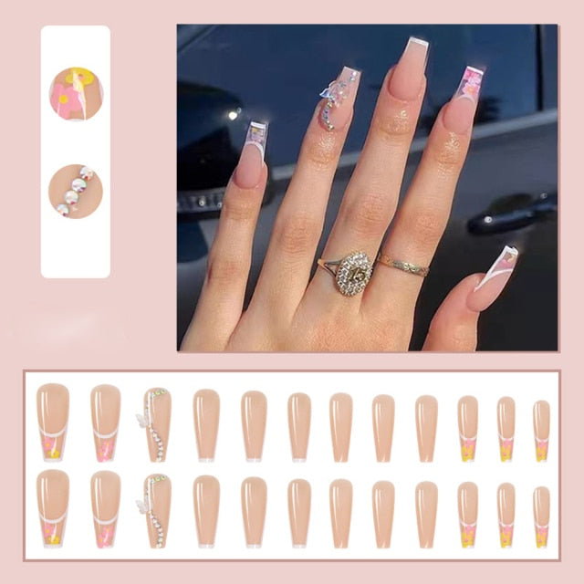 Butterfly Rhinestone Ballerina False Nails
