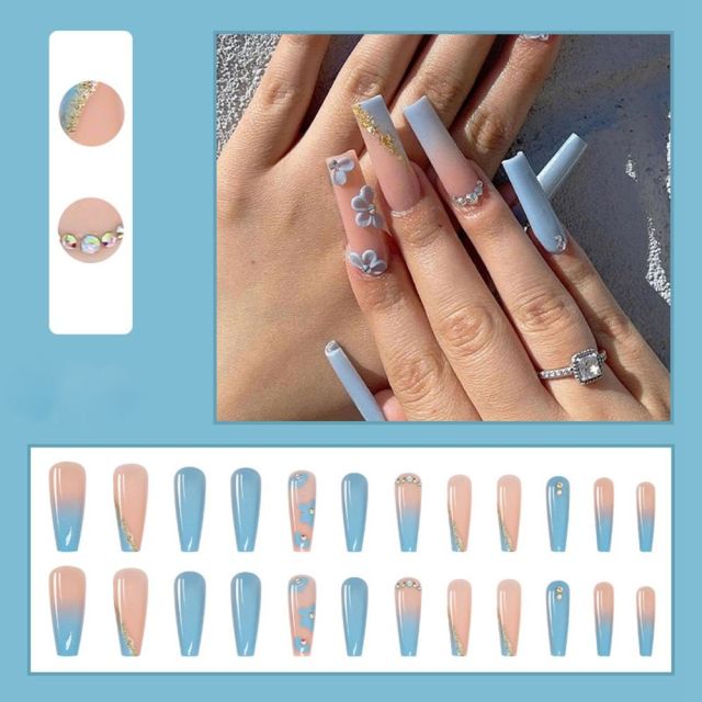 Butterfly Rhinestone Ballerina False Nails