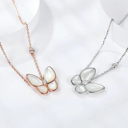 Follow Cloud 0.2ct Mother of Pearl Butterfly Moissanite Pendant Necklace for Women 925 Sterling Silver Wedding Fine Jewelry
