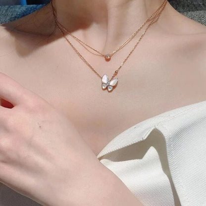 Follow Cloud 0.2ct Mother of Pearl Butterfly Moissanite Pendant Necklace for Women 925 Sterling Silver Wedding Fine Jewelry