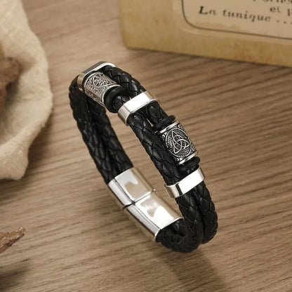 Vintage Viking Leather Bracelet for Men Boho Woven Bracelet Braided Wristband Hand Jewelry Magnetic Clasp Leather Bracelet Homme