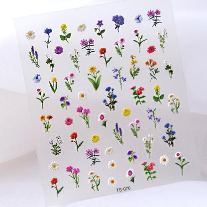 5D Relief Flower Nail Sticker Adhesive Cactus Nails Products DlY Durable Waterproof Romantic Print Pattern Nail Decals Manicure