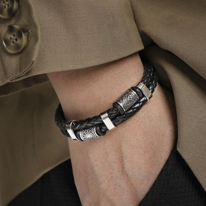 Vintage Viking Leather Bracelet for Men Boho Woven Bracelet Braided Wristband Hand Jewelry Magnetic Clasp Leather Bracelet Homme
