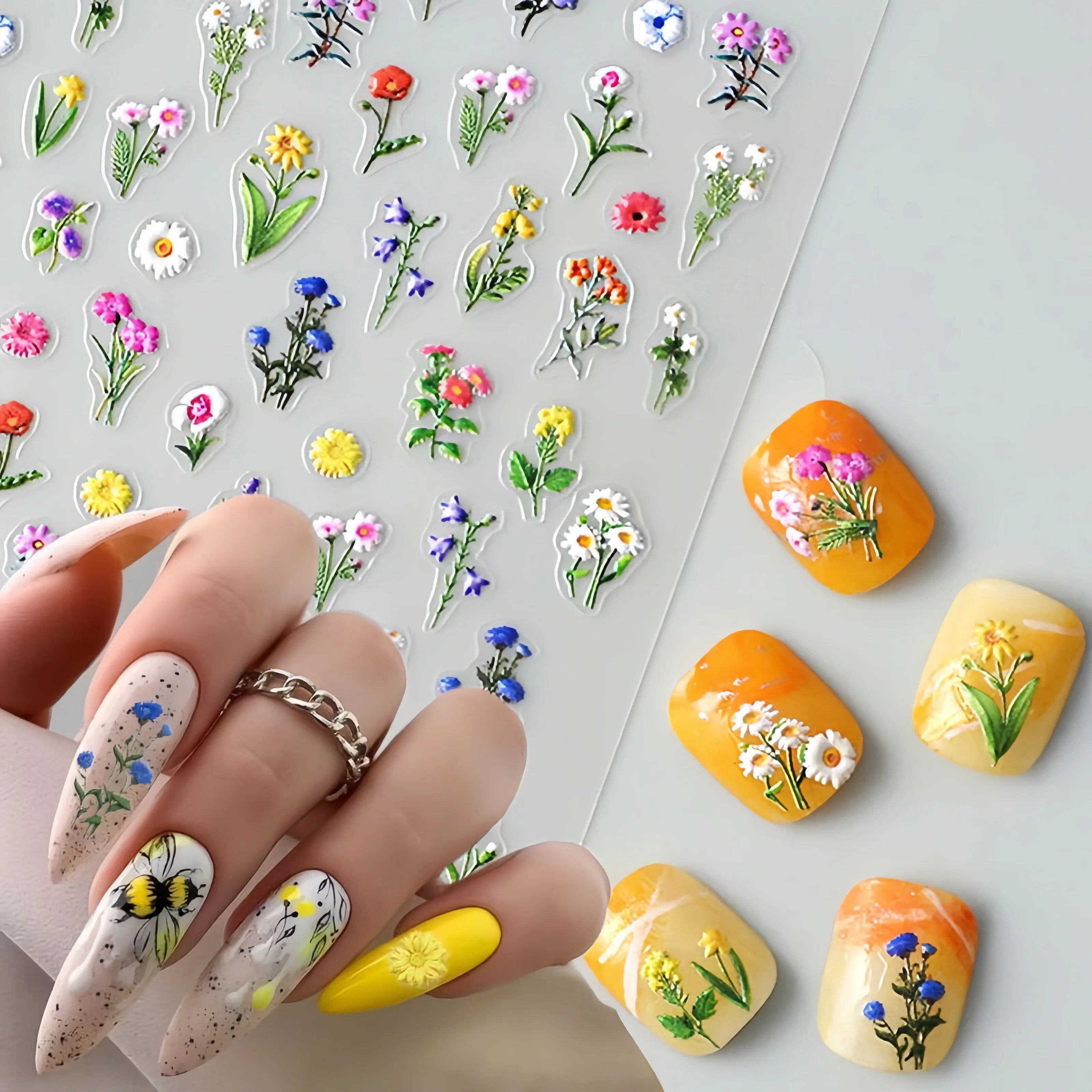 5D Relief Flower Nail Sticker Adhesive Cactus Nails Products DlY Durable Waterproof Romantic Print Pattern Nail Decals Manicure