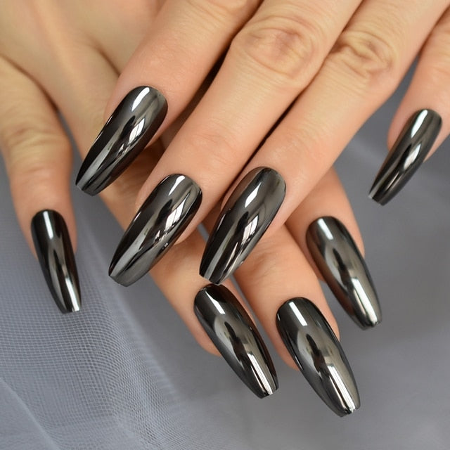 Shiny Punk Style Metallic False Nails