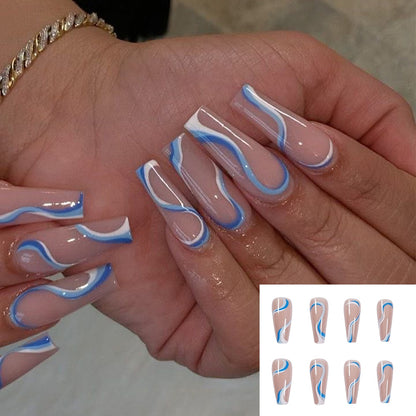 Wavy lines Detachable Long Ballerina False Nails