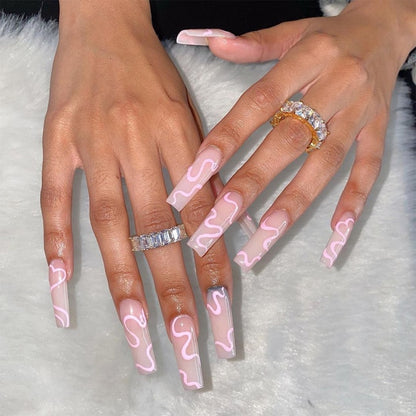 Wavy lines Detachable Long Ballerina False Nails