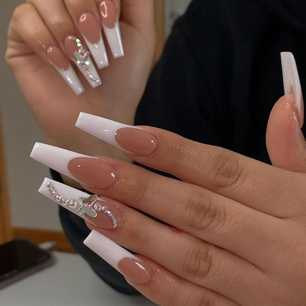 Butterfly Rhinestone Ballerina False Nails