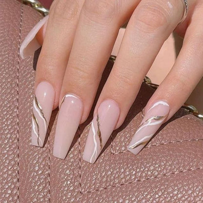 Wavy lines Detachable Long Ballerina False Nails