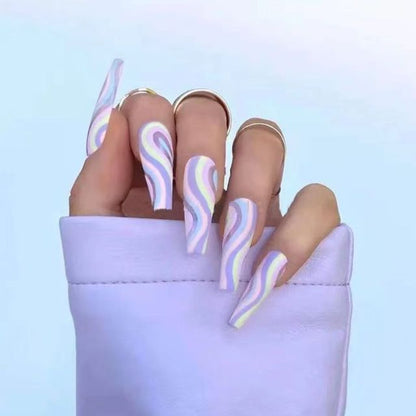 Wavy lines Detachable Long Ballerina False Nails